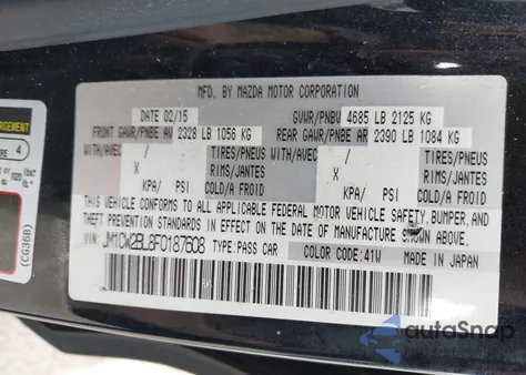 2015 Mazda Mazda5 Sport z USA, uszkodzony, nr VIN JM1CW2BL8F0187608